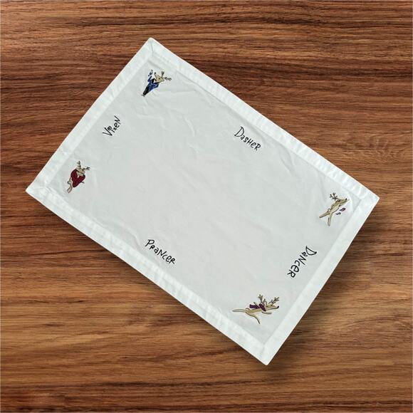 Pottery Barn Santa’s Reindeer Placemats Embroidered Set of 12 Two Styles RARE - Picture 8 of 10